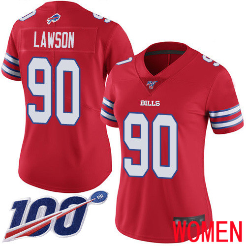 Women Buffalo Bills #90 Shaq Lawson Limited Red Rush Vapor Untouchable 100th Season NFL Jersey->women nfl jersey->Women Jersey